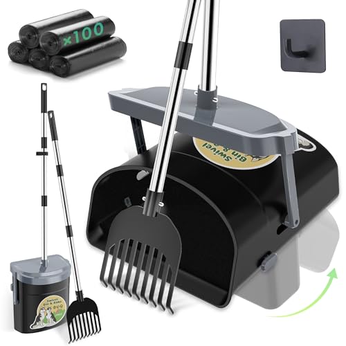 Image of UPSKY 33.4 inch Dog Pooper Scooper Swivel Bin & Rake Kit with 100 Waste Bags