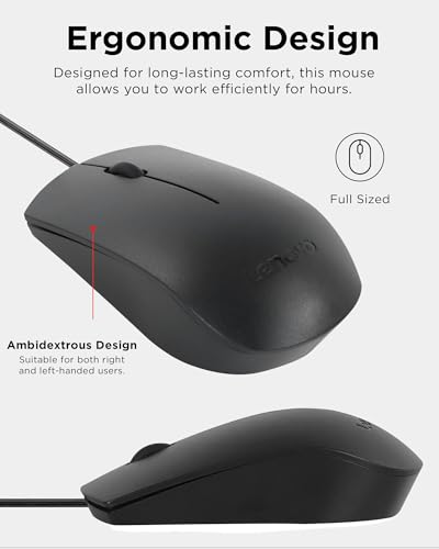 Image of Lenovo USB-C Wired Mouse, Full Size, Ambidextrous Design, Black, Ergonomic Shape, Precision Sensor, Plug-and-Play for Right and Left-Handed Users, Durable Performance Gaming PC