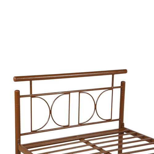 Image of Mexo Metal Extra Single Size Bed Without Storage | Wrought Iron Single Bed with Headboard & Footboard| Sturdy Powder Coated Platform Cot for Bedroom (Mexo Brown)