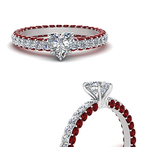 Image of 55Carat Choose Your Gemstone Eternity Ring Sterling Silver Heart Shape Side Stone Engagement Rings Affordable for your Girlfriend, Wife, Wedding Partner US Size 4 TO 12