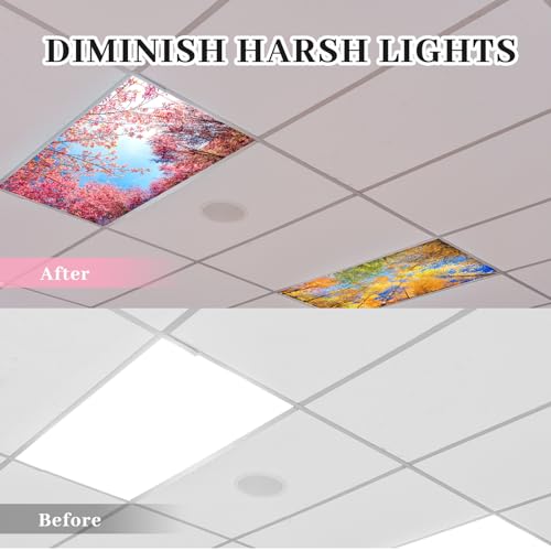 Image of ROCEEI Pack of 4 Fluorescent Light Covers for Ceiling Lights, 4 x 2 Ft, Magnetic Light Covers for Classroom Office Home School Ceiling Decor(Season)