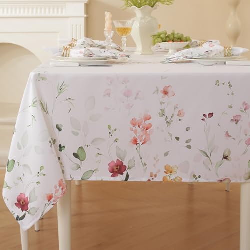SASTYBALE Spring Summer Tablecloth Floral for Rectangle Tables, Stain Resistant Table Cover Printed with Colorful Pastel Blooms, Fabric Table Cloth for Spring Summer/Picnic (Rectangle, 52" x