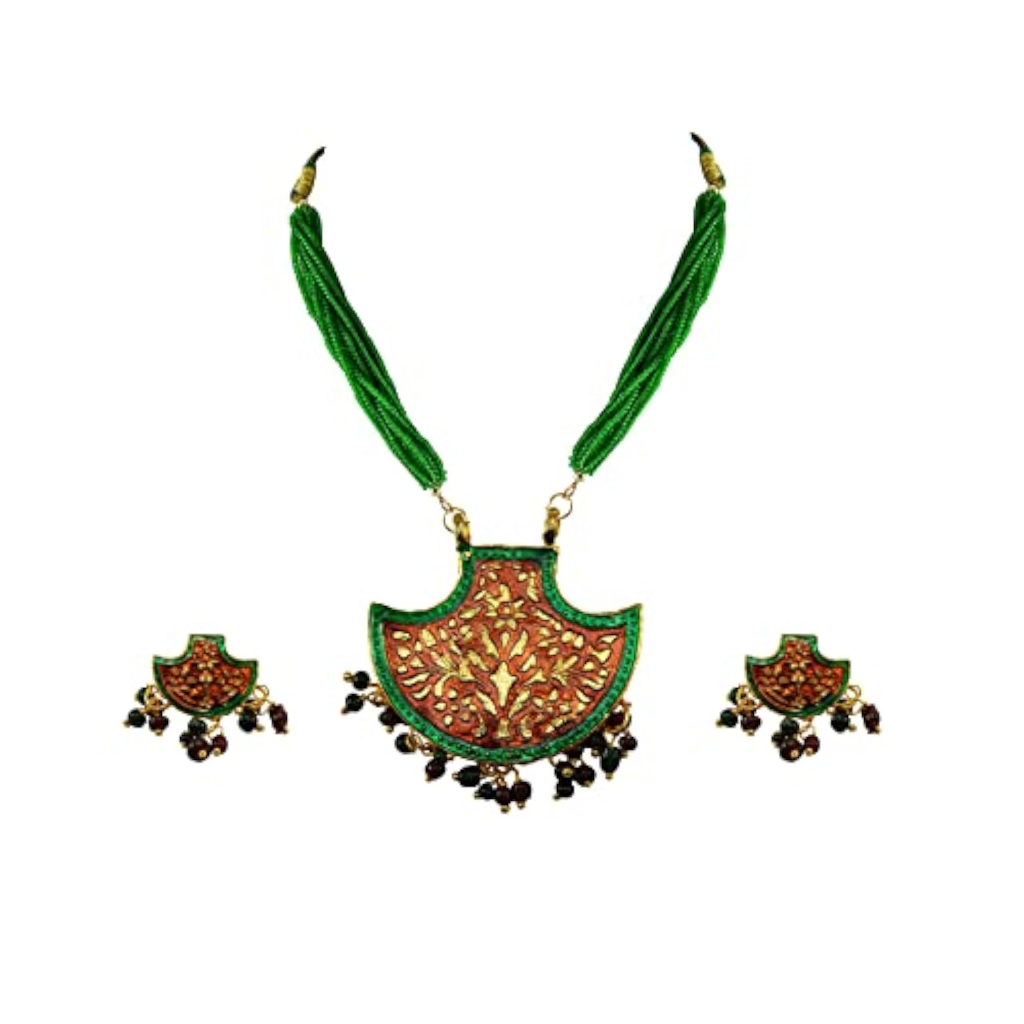Women's Meenakari Platted Brass Pendant Set, Traditional Elegance
