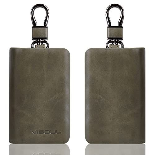 Image of VISOUL Car Key Case Holder Double Zipper, Leather Car Smart Key Fob Case with Keychain for Men and Women