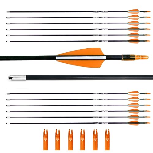 BOWSOUL 28“ Archery Arrows Training Practice Target Arrows for Kids Youth or Beginners Safe Blunt Points Durable Shaft on Recurve Bows Youth Bow and Longbows(Pack of 12) (Orange White)