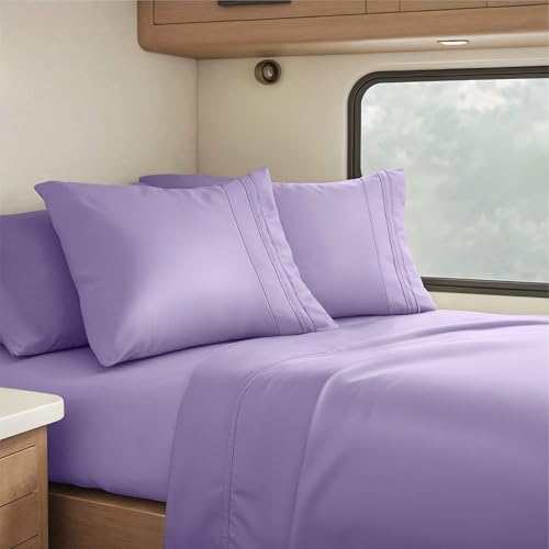 Image of Nestl Lavender Short Queen Sheets for RV, Hotel Luxury RV Queen Sheets Set, 4 Piece Fitted Bed Sheet Set and Pillowcases, Super Soft, Wrinkle-Free, and Breathable Camper Bedding