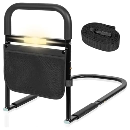FREEAMG Bed Rails for Elderly Adults with Motion Sensor Light, Bed Assist Rails Adjustable Heights with Storage Bag, Safely Assist Handrail Bar for Seniors, Disabled, Children, Pregnant Women