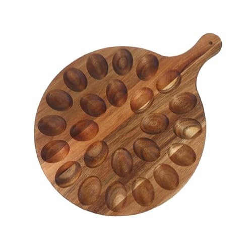 Fuente de Huevos Rellenos - Bandeja Para Servir | Tabla Redonda de Madera Para Charcutería | Plato del Servicio de Mesa de Pascua Con Asa, Tabla de Cortar