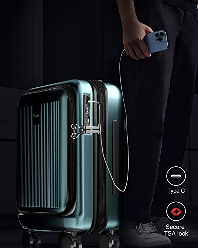 Luggex Carry On Luggage With Pocket Compartment - Pc Hard Shell Suitcase With Charger Built-In Usb Port - Expandable Luggage Airline Approved With Spinner Wheels #TOP1