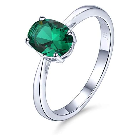 LP LOHASPIE Womens Solitaire Rings 925 Sterling Silver Classic Ring for Women Setting Natural Gemstone Birthstone Fine Jewelry Rhodium Plated Birthday Mother's Day Gifts (Created Emerald, N 1/2) Cover