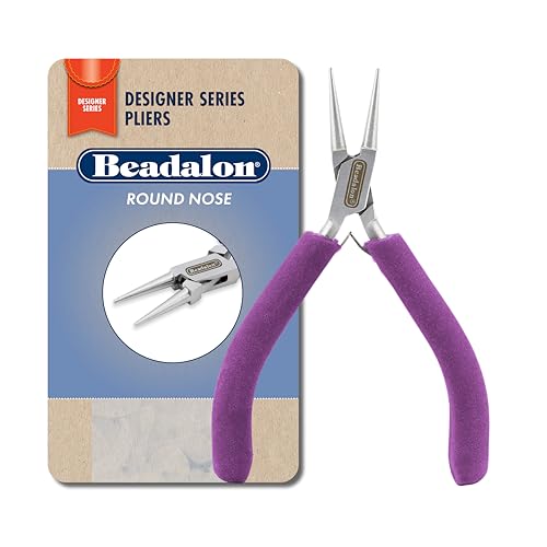 Beadalon Designer Series Round Nose Pliers, Purple Vinyl-Free Grips, Stainless Steel, Box Joint, Double Leaf Springs, 4.75 in