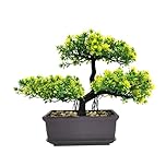 Artificial Bonsai Tree Fake Plants, Potted Faux Living Room Table Indoor Decor Japanese Simulation Pine Greeting Guests Potted for Home Decoration,Office/Windowsill/Yard(COLOR:Yellow)