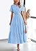 PRETTYGARDEN Womens 2025 Summer Maxi Dress Short Sleeve V Neck Hollow Out Eyelet A Line Long Flowy Beach Vacation Dresses (Light Blue,XX-Large)