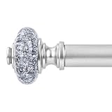 Silver Curtain Rods for Windows 48 to 84 Inch, Decorative Vintage Crystal 1'' Diameter Curtain Rod with Silver Foil Finials, Adjustable Heavy Duty Easy Install Drapery Pole for Farmhouse, Bedroom
