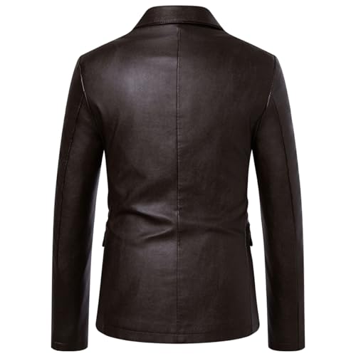 Men's Casual Notched Collar One Button Faux Leather Blazer Suit Jacket Sport Coats3