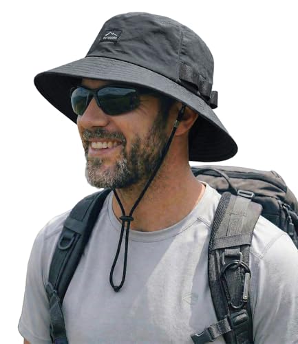Image of Hat Hut Mens Bucket Sun Hats, UPF 50+, Breathable Cooling Hat, Lightweight Bonnie for Outdoor Hiking Fishing (UK, Alpha, One Size, Dark Grey)