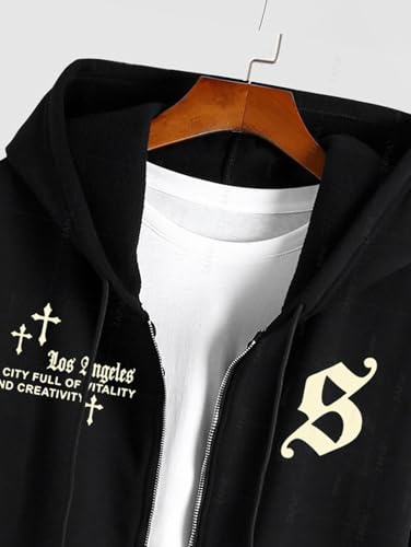 ZAFUL Men's Letter Graphic Zip Up Hoodies Long Sleeve Fleece Sweatshirts Drawstring Streetwear Jacket4