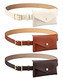 Shihanee 3 bolsas de cinto de couro PU para mulheres, pochetes de couro moderno, bolsa de cintura ajustável, pequena bolsa de cinto equestre para equitação, caminhada, viagem, acessório Y2k, Cáqui