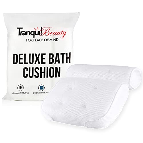 TranquilBeauty Luxury Bath Pillow Waterproof Air Mesh Bath Cushion With Suction Cups For Head And Neck | Ergonomic Bathtub Pillows Home Spa and Hot Tub Headrest | Bathing Accessories