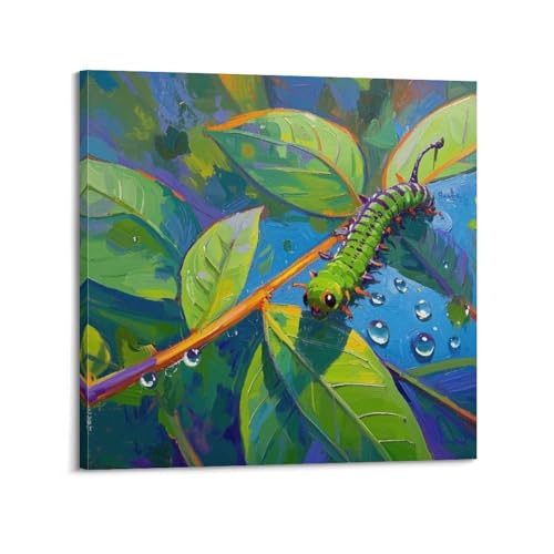 Poster chenille branches feuilles rosée tableau toile moderne 50x50cm