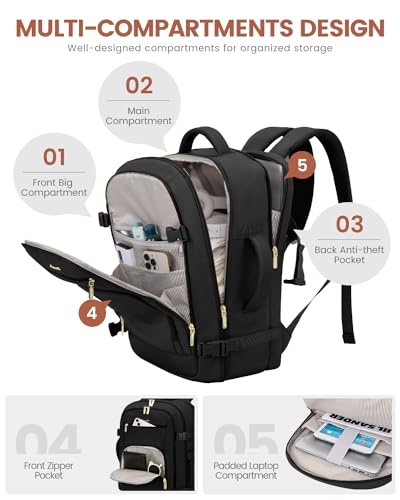 Image of LOVEVOOK Carry On Travel Backpack For Women Flight Approved, 50L Personal Item Backpack Flight Approved, TSA Travel Bag Fit 18 Inch Laptop, Business Weekender Overnight Waterproof Daypack with 3 Cubes