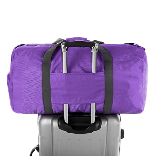 Dimayar Travel Duffle Bag for Men Women - Foldable Duffel Bag with Shoes Compartment - Overnight Bags Waterproof & Tear Resistant(115L,Purple)