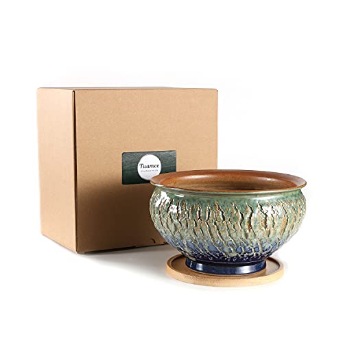 Color Glazed Vintage Round Ceramic Succulent Plant Pot With Drainage Hole And Tray, Succulent Holder, Bonsai, Flower Vase, Garden Decorative, Cactus Plants Stand, Artificial Topiary Potted Container #TOP5