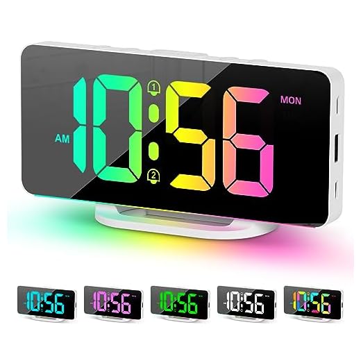 Despertador digital, grande relógio digital LED para quartos com luz noturna que muda de 10 cores, brilho ajustável, porta de carregamento USB, relógio de cabeceira e mesa para decoração de sala de estar e escritório (branco)