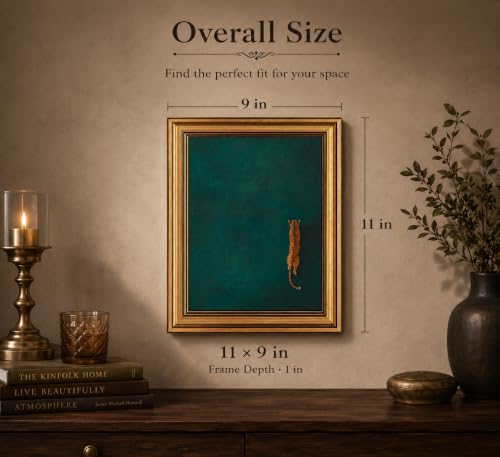 Image of Gold Framed 3D Textured Wall Art, Vintage Green Cheetah Canvas Prints, Minimalist Emerald Green Leopard Pictures Decor, Modern Trendy Animal Gallery Artwork for Living Room Bedroom Office 11x9 in