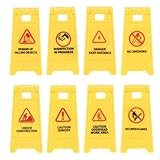 QUARKZMAN Miniatur-Warnschild Sicherheitswarnschilder Plastik Straßenszenenmodell Mini-Bodenwarnschild Perfekt Für Puppenhausdekoration Rollenspiel Bauspielzeug Gelb 8 Stück