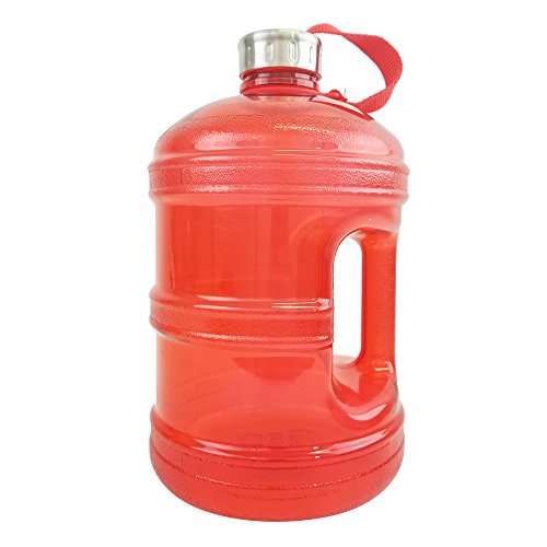 1/2 Gallon or 1 Gallon BPA Free Reusable Plastic Drinking Wide Mouth Water Bottle Jug Container with Holder Stainless Steel Cap