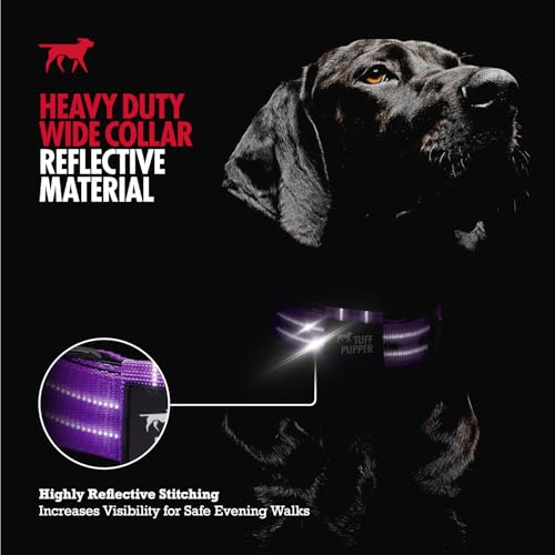 Image of Tuff Pupper Heavy Duty Tactical Dog Collar | 1.25 inch Wide Ballistic Nylon | Reflective Stitching | Integrated ID Tag Holder | Stainless Steel Buckle | Padded Lining | Small & Medium Dogs (Purple, Small)