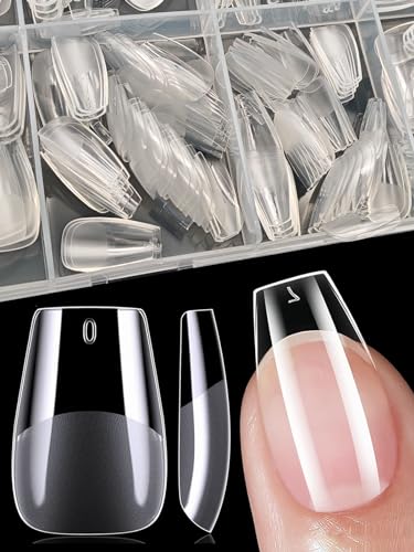XIAOHEBAN 600Pcs Capsule Americaine Ongle Court Ballerine- 12 Tailles, Faux Ongles Capsule Ongle Gel x Pose Americaine Coffin Court Pour DéButant De Manucure Et Diy Nail Art at Home - Transparent