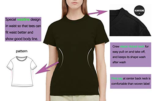Alwaysone Women's Summer Tops Short Sleeve T Shirts Casual Cotton Jersey Tee Crewneck T Shirts Workout Tee (Black-Xl) #TOP3