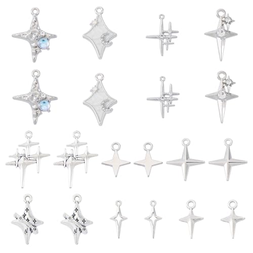 Craftora 64Pcs Tibetan Style Star Zinc Alloy Pendants Antique Sliver