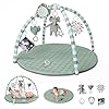 Blissful Diary Baby Play Gym Mat, Tummy Time Mat with 6 Detachable Toys for Stage-Based Sensory & Motor Skill Development, Baby Activity Mat Easy to Install & Clean, Baby Essentials Gift, Sage Green