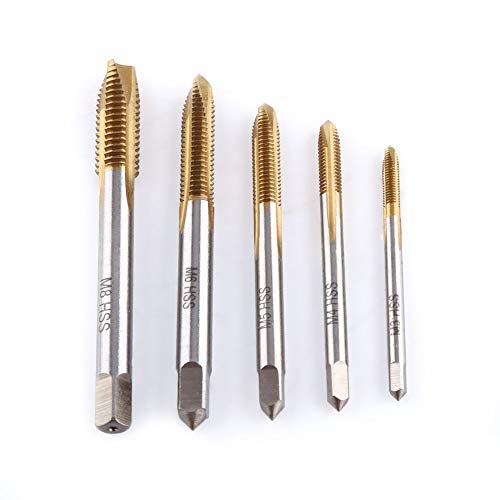 Treki 5pcs Juego de Machos de Roscar HSS Métrico Tornillos Roscadores Manual M3 M4 M5 M6 M8 Roscar Grifo para Taladro con Revestimiento de Titanio