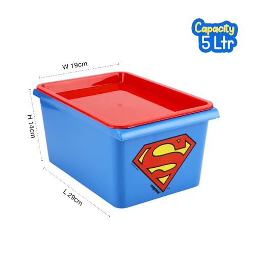 Image of Nayasa Stack N Store Superman, Small, 5 ltrs | DC Superhero Print Plastic Storage Boxes Set of 3 with Lid | Side Handles | Stackable Multipurpose Organizers | Strong & Durable | Blue