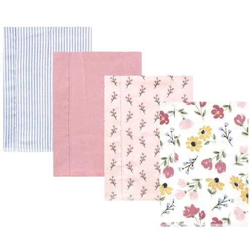 Image of Hudson Baby Unisex Baby Cotton Poly Flannel Burp Cloths, Soft Painted Floral 4 Pack, One Size