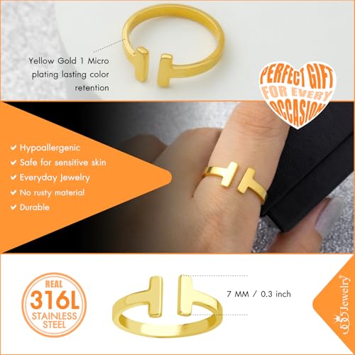 555Jewelry Stainless Steel Rings for Women Double Bar Ring Statement Pinky Promise Ring Jewelry Silver and Gold Rings Wedding Engagement Open Band Ring | US Ring Size 6-84