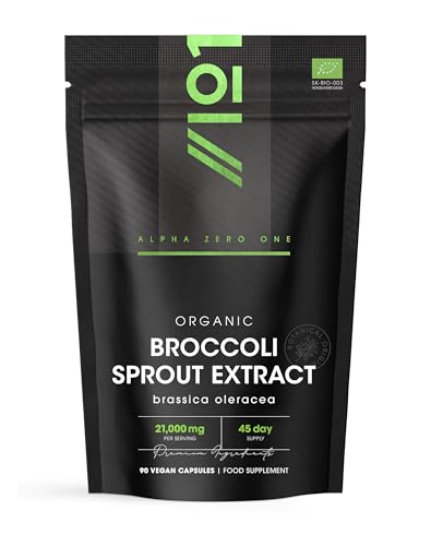 Organic Broccoli Sprout Extract 21 000mg - 90 Vegan Capsules - High Strength 15:1 Brassica Oleracea Supplement Extract - Resealable and Recyclable Pouch - By Alpha01