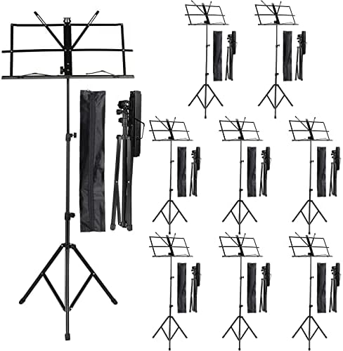 8 Pcs Music Stands Music Stand for Sheet Music Portable Folding Music Stand Extra Sturdy Adjustable Metal Music Holder Compact Lightweight Travel Violin Guitar Clarinet Stand with Carrying Bag