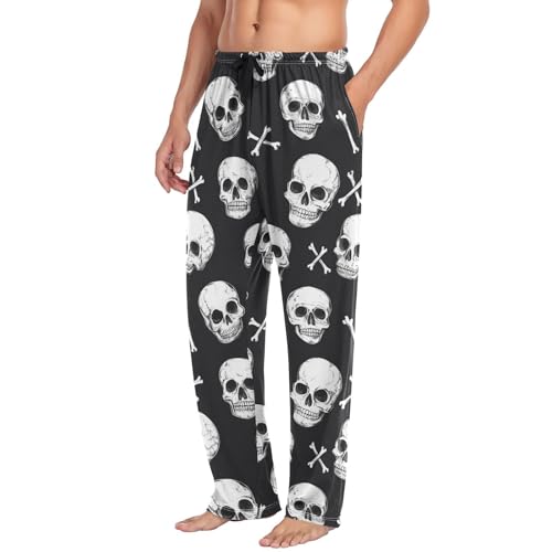 Pirates Colorful Skulls Pajama Pants Yellow Red Stars Men's Pajama Bottoms Lounge Sleepwear PJs Lightweight Sleep Pants L4