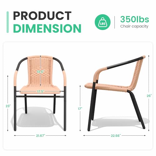 Image of JEAREY Outdoor Patio Rattan Dining Chairs Set of 4, All Weather Stackable Dining Chairs for Lawn, Restaurant, Garden, Beige