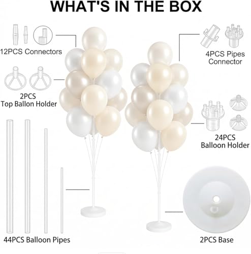 Image of Balloon Column Stand Kit,2 Sets of Assorted Rainbow Balloon Tower Pillar with 10inch Bright Color baloon Reusable Design for Grirls Party,Birthday, Wedding,Baby Shower (Pearl Ivory White)