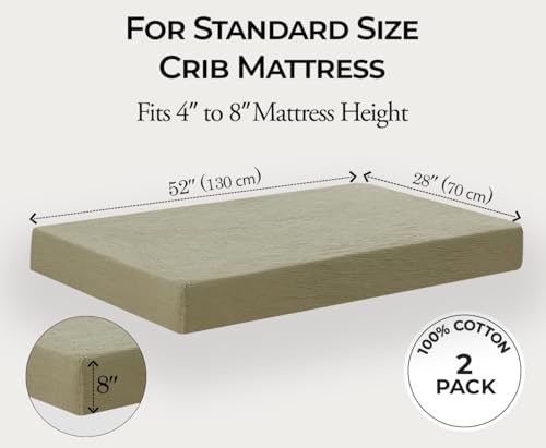 Image of Dreamology Standard Crib Sheets,Muslin Crib Sheets,100% Cotton Crib Sheet | 2 Pack Crib sheets,for Boys,Girls, Muslin Crib Sheet for Standard Crib, 52x28 Crib Mattress Sheets | Olive and Ecru