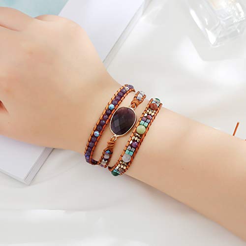 Plumiss Amethyst Stone Wrap Bracelets Natural Stone Beaded Strand Handmade Boho Bracelet For Women #TOP1