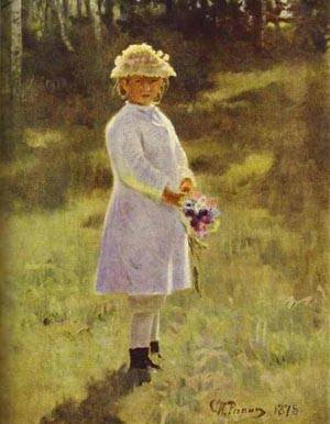 Peinture à l'huile tableau Ilya Repin Girl with Flowers Daughter reproduction 30x36 pouces