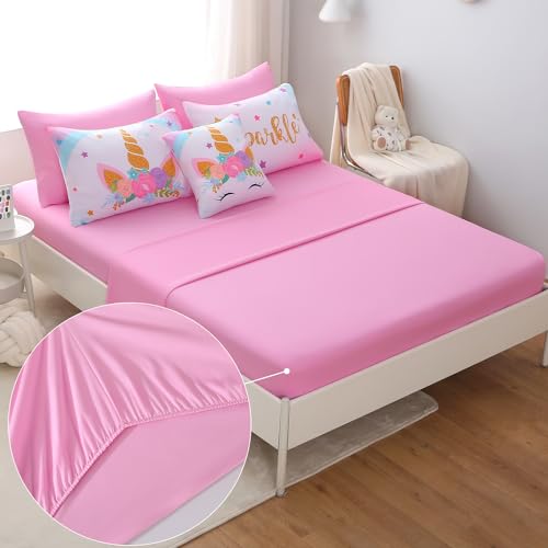 JQinHome Unicorn Full Bedding Sets for Girls Kids,8 Piece Bed in A Bag 3D Colorful Flower Girl Unicorn Comforter Set with Sheet Set(Sparkle) — view 5