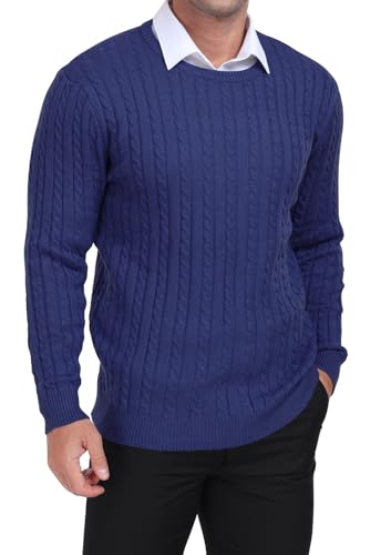 KUYIGO Mens Sweater Crewneck Cable Knit Pullover Sweater Casual Twist Textured Sweaters